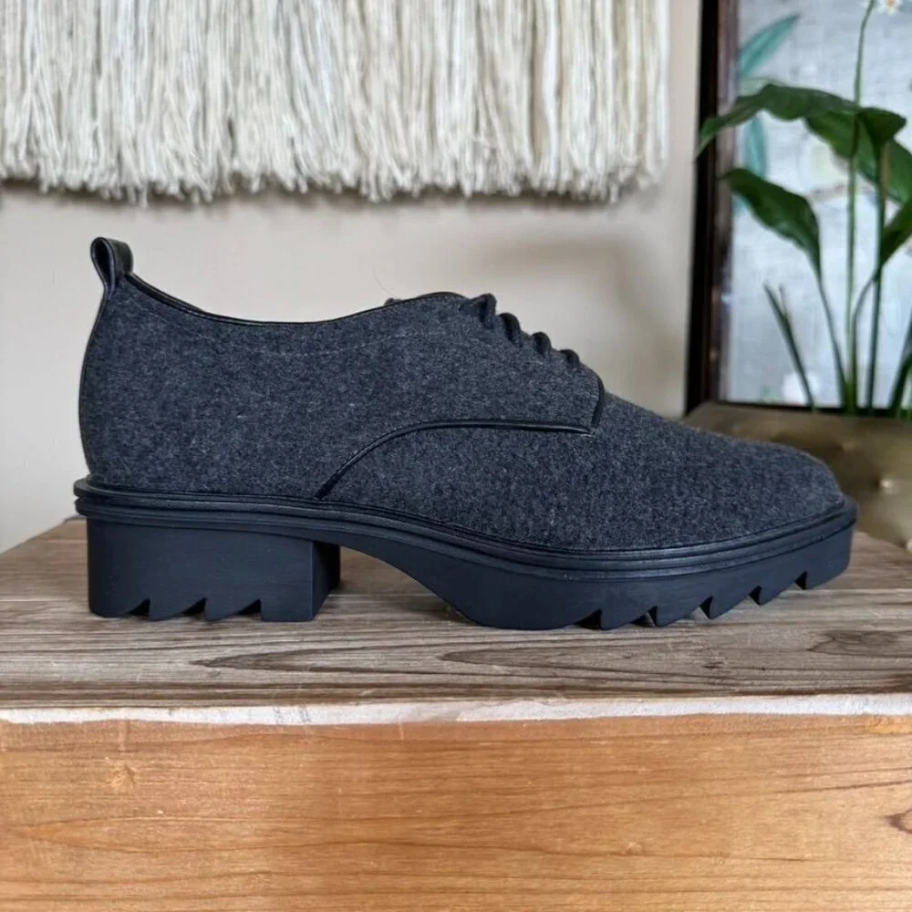 Zara Gray Felted Flannel‎ Blucher Platform Track Sole 90s Academia Oxford Shoes